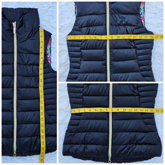 Black Puffer Vest Lilly Pulitzer Allie Size XS Zip Floral Reef Puffer Packable - Picture 8 of 10